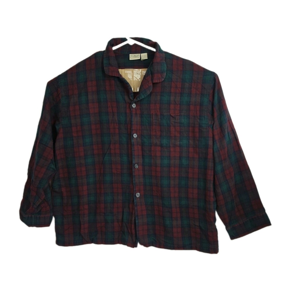 VTG L.L. Bean Pajama Set Men's XXL Reg Red/Green Plaid Button Up